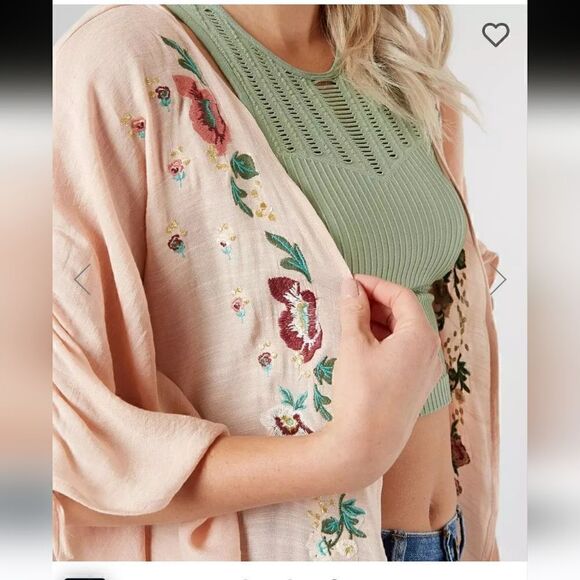 Daytrip medium kimono cardigan duster top embroidered floral gathered tie should - Picture 1 of 8